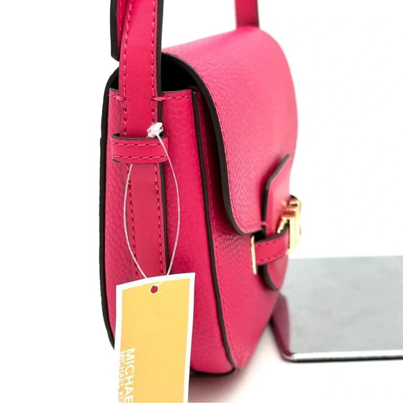 Michael Kors Small Reed Leather Saddle Crossbody Bag Electric Pink - Picture 6 of 10